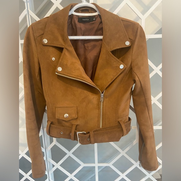 ARITZIA TALULA Morton Faux Suede Moto Jacket XS Caramel Cropped - Picture 6 of 10